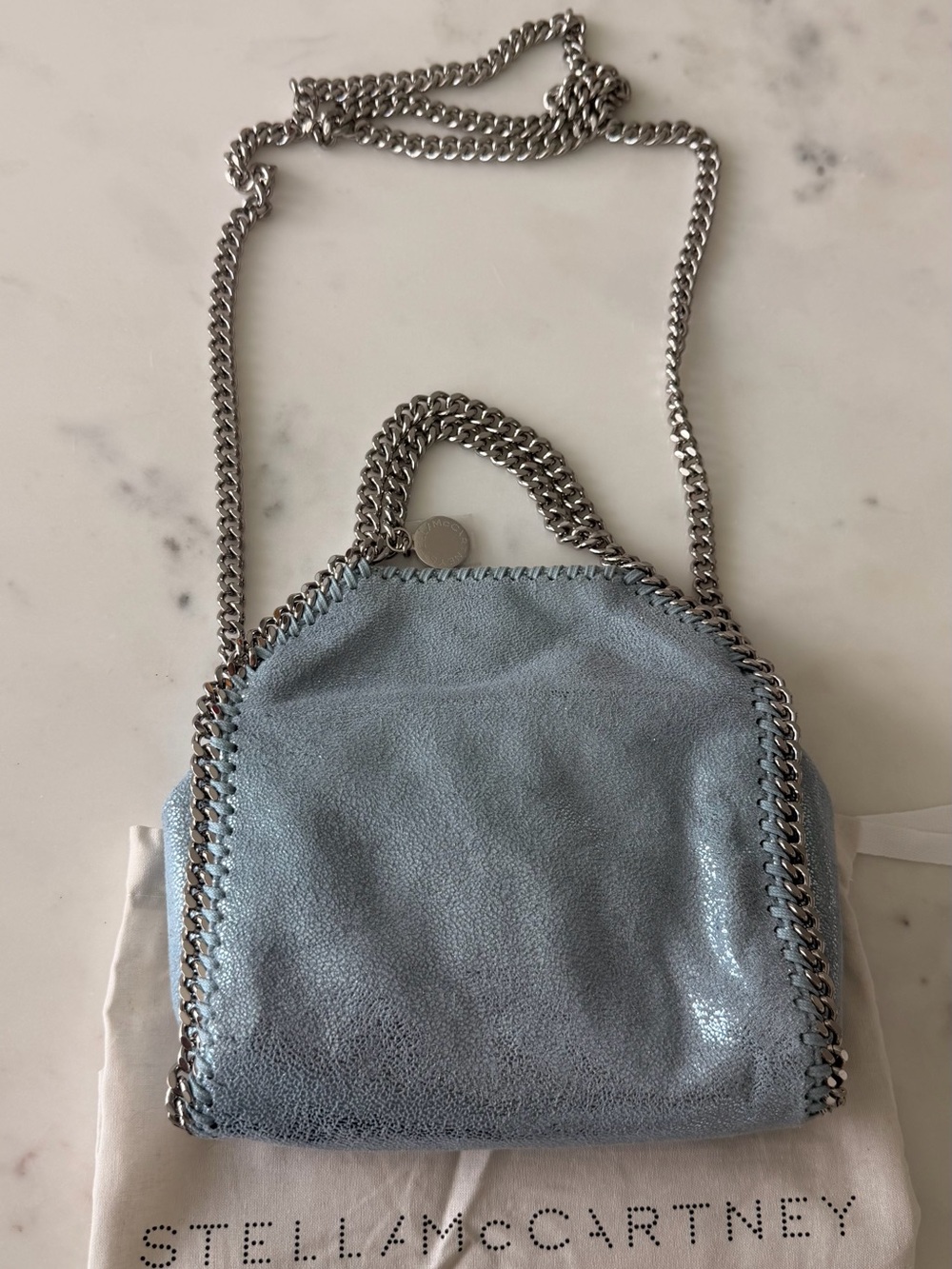 Stella McCartney Powder Blue Mini Falabella Faux Suede Crossbody